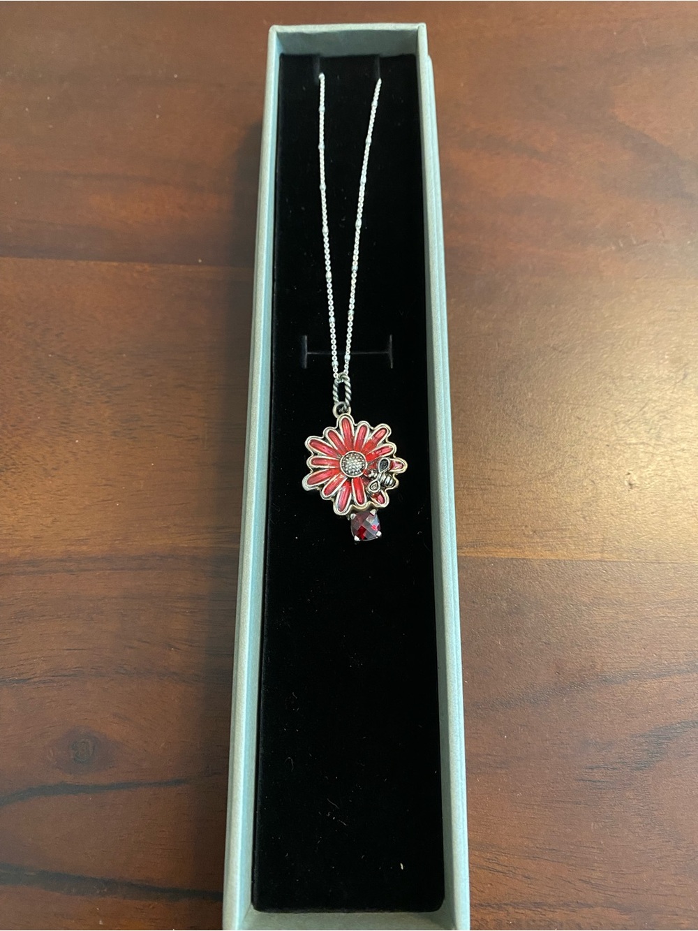 AKR hand painted with garnet gem Pendant on a Sterling Necklace